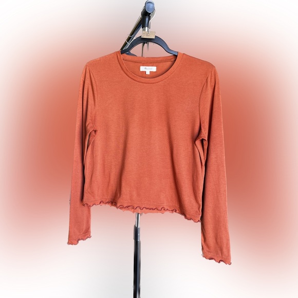 Madewell Long Sleeve Crop Top w Ruffle Hem - Picture 1 of 5